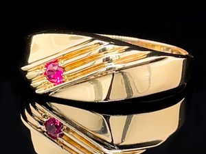 Mid Century Modern Gold Gents Ring with Stylish Ruby