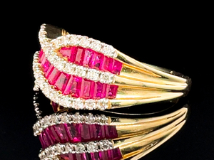 2.00 Carat Ruby & Diamond Ribbon Channel Cut Anniversary Ring in 14k Yellow Gold $2,950 Retail VIDEO