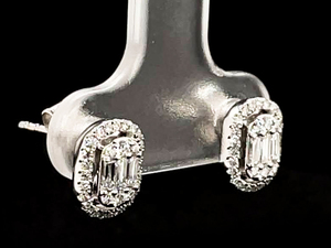 .75 Carat Emerald Cut Diamond Halo Stud Earrings in 14k White Gold $2,150 Retail VIDEO