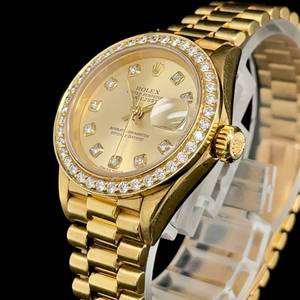 Ladies Rolex 18k Gold President Datejust  69178 Watch with 1.04 Carat Diamond Dial and Bezel $11,500 Value VIDEO