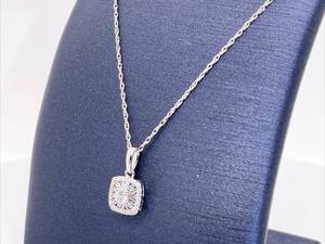 14 Carat Cushion Shaped Diamond Cluster Estate Necklace in 14k White Gold $999 Retail VIDEO