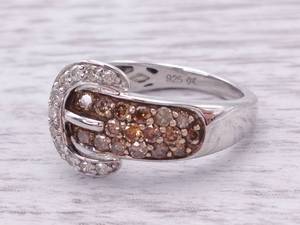1.00 Carat White and Chocolate Diamond Buckle Styled Ring $1,250 Retail VIDEO