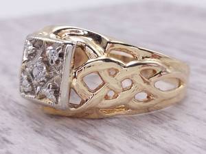 13 Carat Diamond Cluster Estate Ring with Celtic Weaves in 14k Yellow Gold $1,800 Retail VIDEO