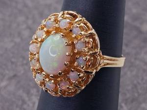 White Opal Cluster Cocktail Vintage Ring in 14k Yellow Gold $2,000 Retail VIDEO