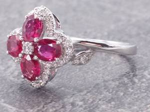 Brand New Van Cleef & Aprels Styled 1.40 Carat Natural Ruby and Diamond Ring in 14k White Gold $3,575 Retail