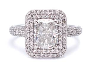 2.84 Carat Radiant Cut Diamond Double Halo Ring in 14k White Gold $17,500 Retail VIDEO