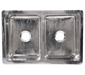 lot 205 image: Double Farmhouse Sink 33 - Handmade Hammered Stainless Steel