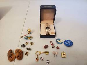 lot 76 image: Manhattan Watch And Collection Of Pins And More