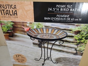 lot 45 image: New Mosaic Tile Birdbath with Stand