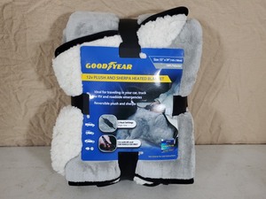 lot 22 image: New Goodyear 12v Plush Sherpa Heated Blanket