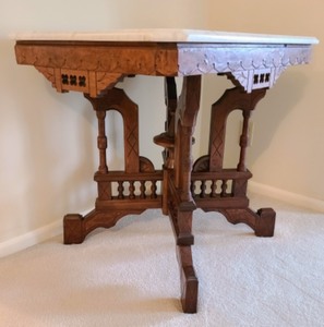 Antique Marble Topped Walnut Accent Table