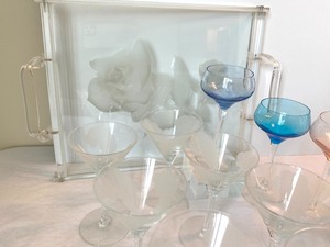 Vintage Stemware and Decorative Rose Motif Tray