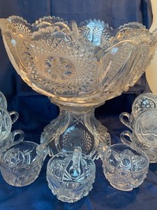 Vintage Pressed Glass Punchbowl and Cups