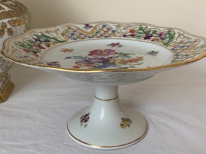 Two Vintages Decorative Dishes Covered Dish and Dresden Pedestal Dish