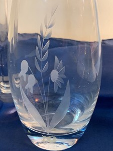 Three Vintage Etched Glass Vases