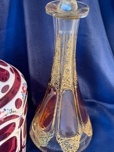 Two Vintage Decanters including Czech Overlay
