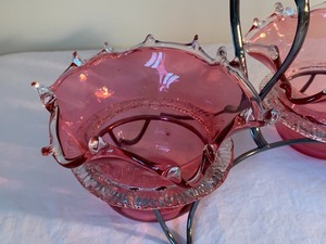 Victorian Cranberry Glass Double Serving Dish