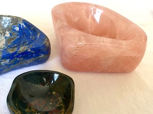 Three Decorative Rock Dishes including Pink Quartz