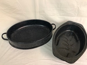 Two Enamel Roasters with Covers