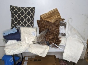 lot 103 image: Throw Pillows, Blankets, Window Treatments, etc.