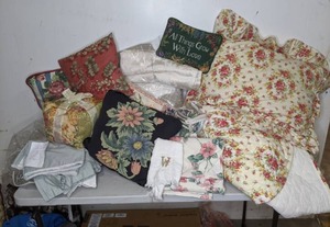 lot 104 image: Floral Frenzy Linens & Throw Pillows