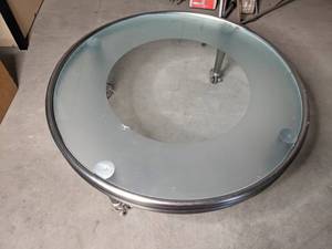 lot 2 image: Round Modern Glass Coffee Table on Casters