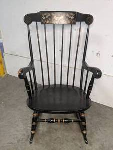 lot 131 image: Black Painted Rocking Chair with Stenciled Designs