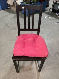 lot 82 image: Wood Chair w Faded Red Cushion
