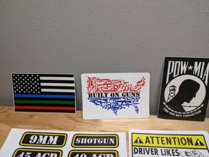 lot 40 image: 15 New Printed Vinyl Stickers USA Flag POW MIA Funny