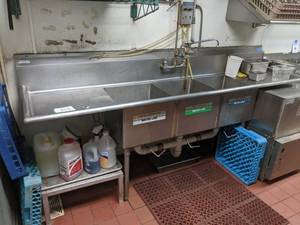 lot 315 image: 8.5 Ft. Stainless Steel Commercial 3-Compartment Sink