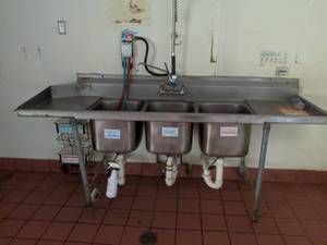 lot 323 image: Stainless Steel Commercial 3-Compartment Sink & Wall-Mount Sink