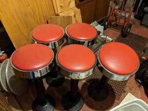 lot 332 image: Five Chrome and Vinyl Barstools