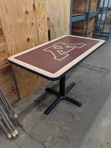 lot 399 image: University of Minnesota Rectangular Logo Table w Pedestal Base