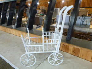 lot 70 image: Vintage White Wood Doll Buggy