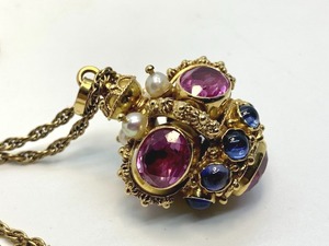 Antique Victorian Etruscan Revival 18k Yellow Gold Gemstone Crown Charm