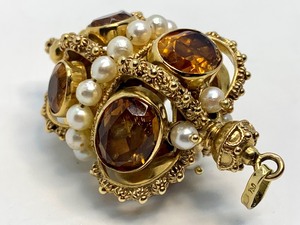 Antique Victorian Etruscan Revival 18k Yellow Gold Gemstone Crown Charm