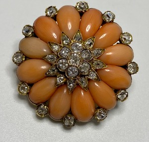 Gorgeous Coral and Diamond Brooch
