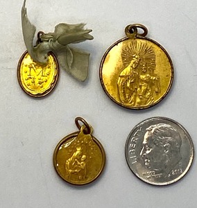 Small Vintage Secret Heart of Jesus Have Mercy on Us Pendants