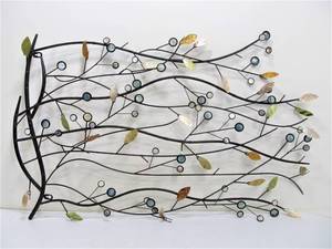lot 29 image: Colorful 3D Metal Wall Sculpture wMother Of Pearl Glass & Stones