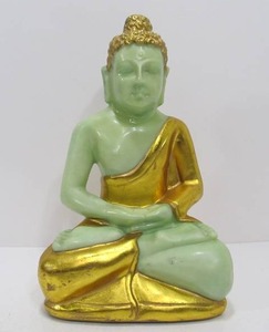 lot 34 image: Gold Green Seated Buddha Statue