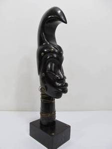 lot 41 image: Hand Carved Vintage African Bust Sculpture wBrass