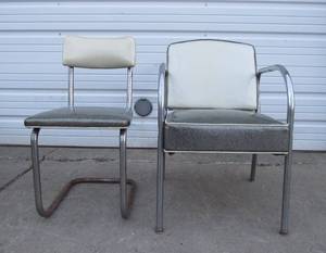 lot 54 image: 2 Vintage Mid Century  Deco Chairs wSilver Sparkle Upholstery