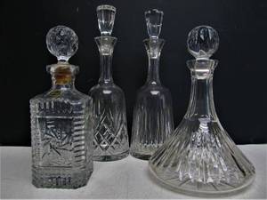 lot 66 image: Lot of 4 Heavy Cut Crystal Liquor Decanters