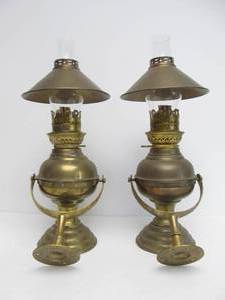 lot 83 image: Pair of Vintage Sherwood Brass Maritime Style Gimbal Mount Lanterns
