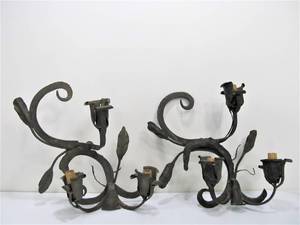 lot 99 image: Pair of Vintage Heavy Wrought Iron Sculptural Wall Sconces