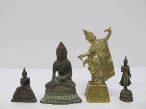 lot 116 image: 4 Small Vintage Metal Buddha Figures