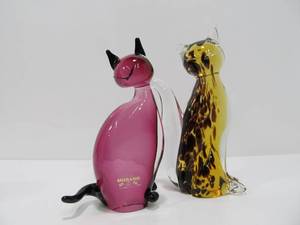 lot 120 image: Pair of Hand Made MURANO Art Class Cats