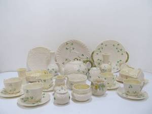 lot 121 image: Collection of BELLEEK Shamrock China