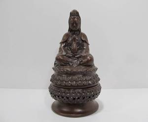 lot 144 image: Terracotta Sitting Buddha Incense Burner Trinket Holder