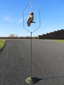 lot 202 image: Antique Metal Birdcage Stand wHanging Owl Decoration